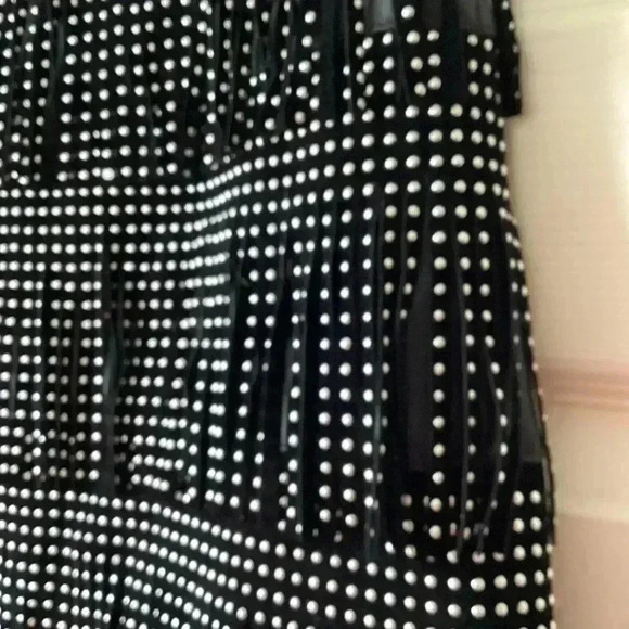 NWT Sincerely Jules Black Faux Leather Mini Skirt Studded Fringe Detail Small - Picture 7 of 10